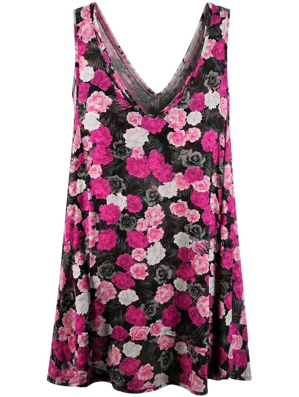 163 torrid 2 2X Black Floral V-Neck Sleep Tank with Pink Roses